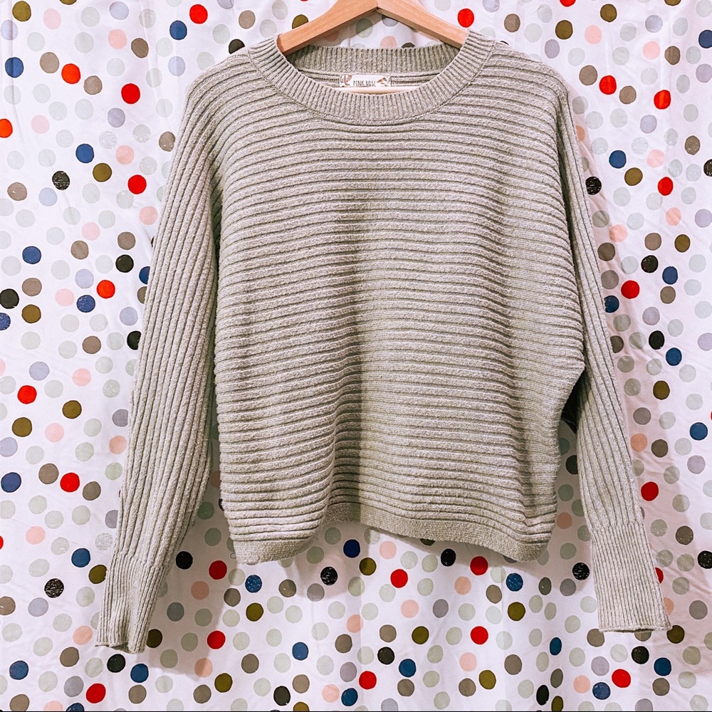 Womens grey/blue cropped  Pink rose sweater